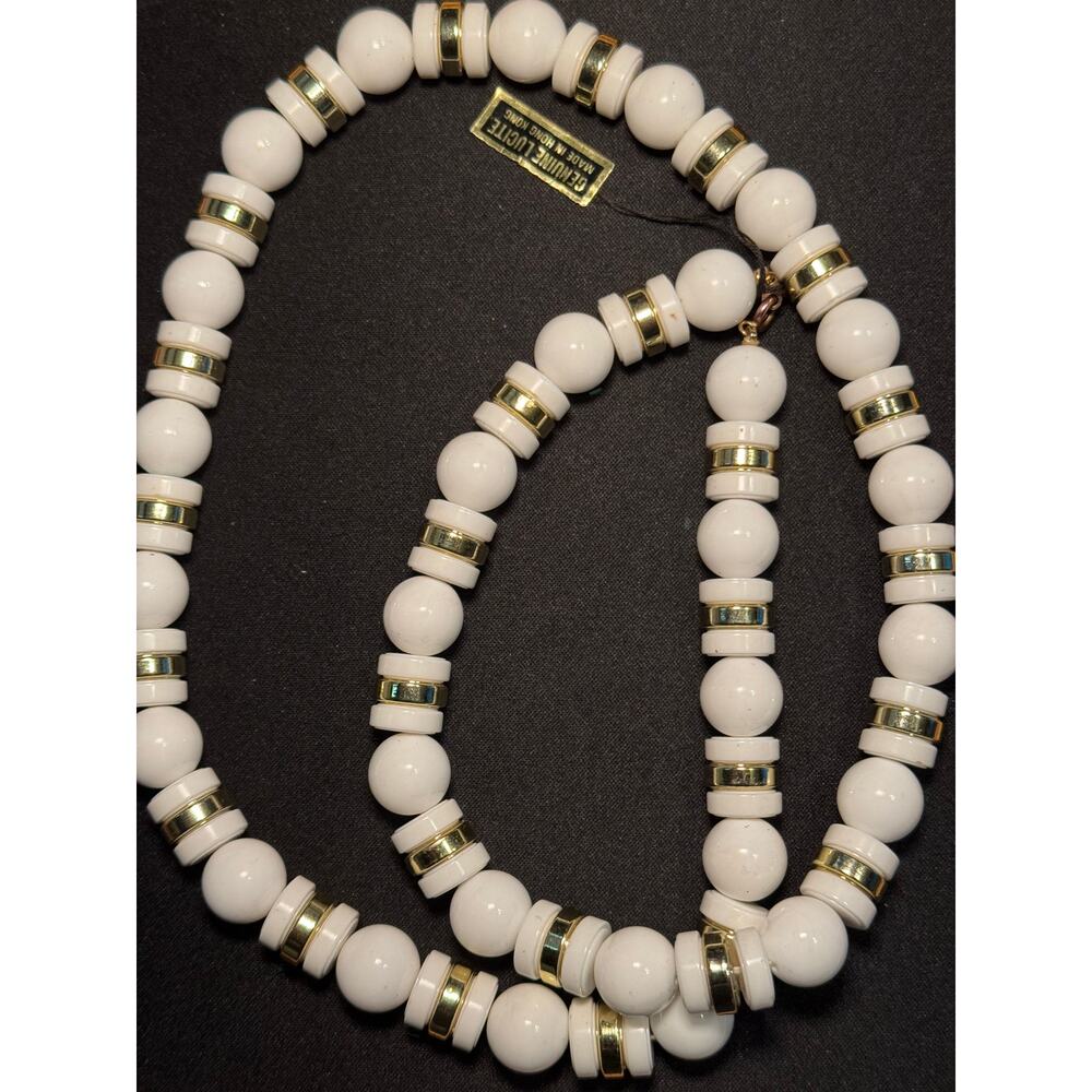 Vintage 29in Genuine Lucite White Necklace made in Hong Kong
